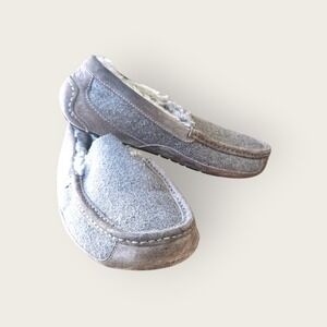 UGG Mens Ascot Wool Slipper Grey Suede Sheepskin Lined Moccasin Size 9